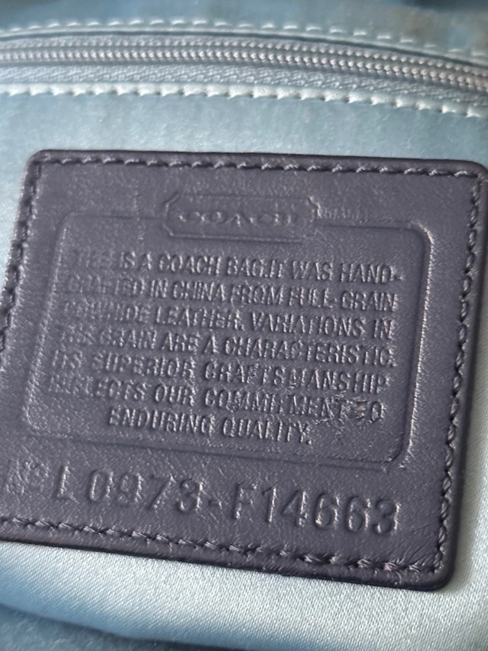 Coach dark blue Patent Tote with Tan Leather Straps
